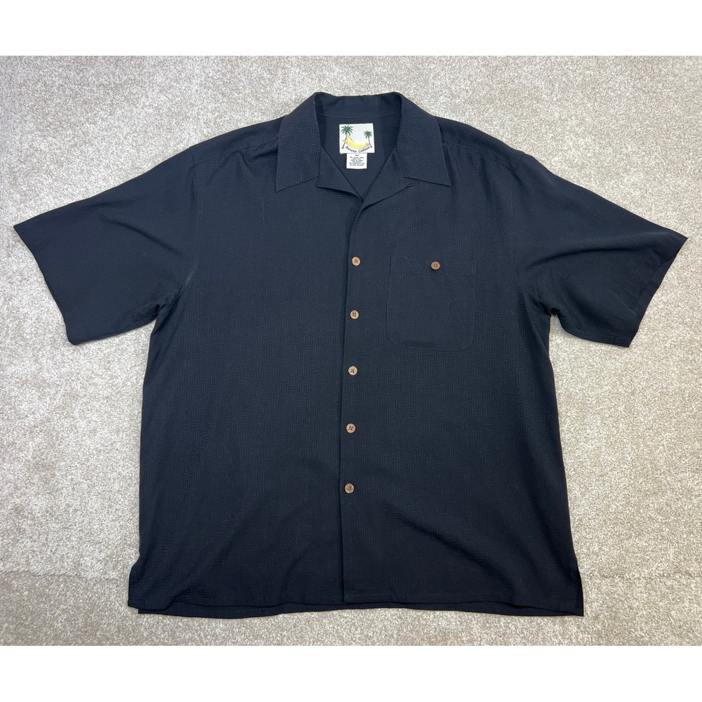 Banana Cabana Mens Black 100% Silk Short Sleeve Button Down Shirt Extra Large
